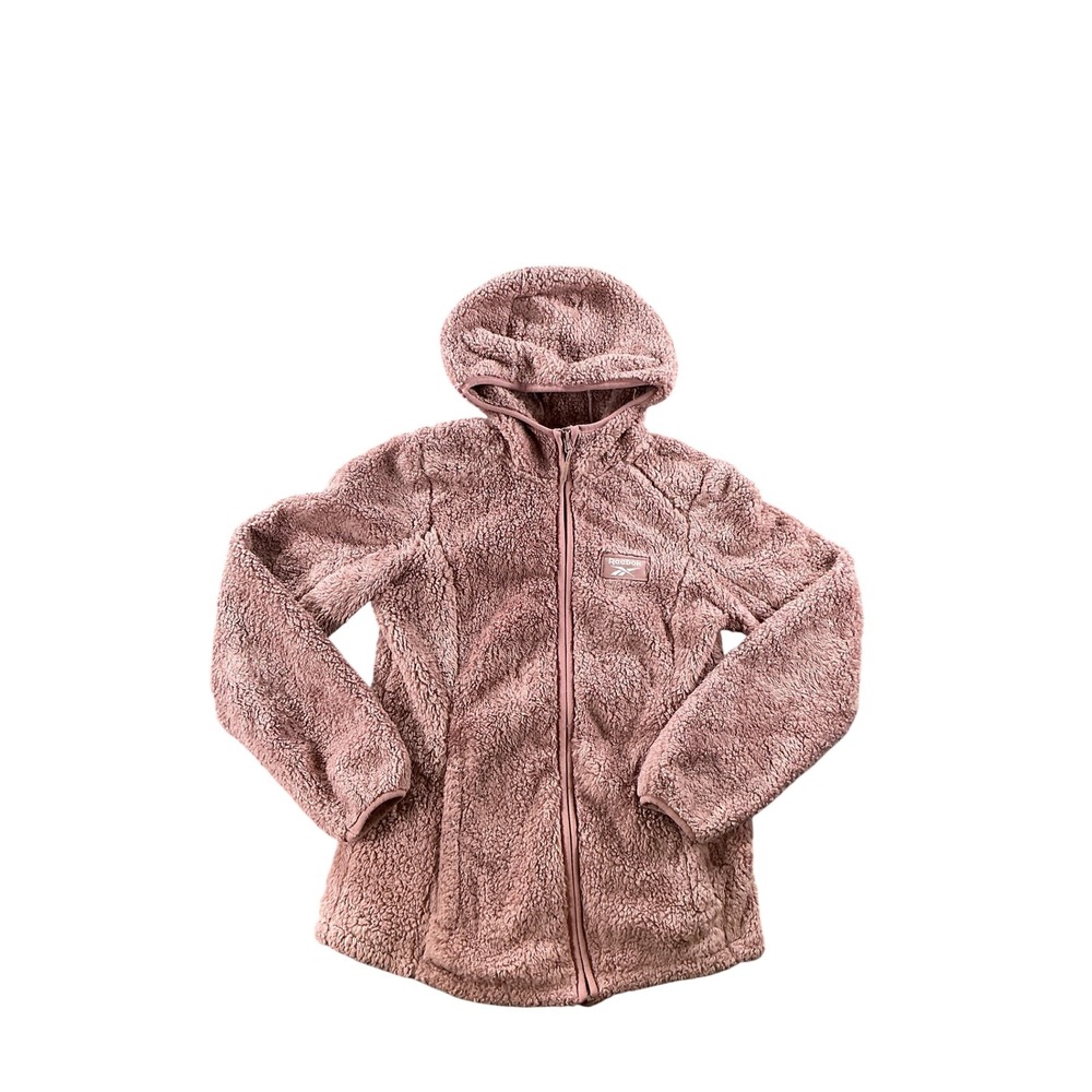 Reebok Womens Mauve Pink Sherpa Fleece Full Zip Hoodie Jacket Small RN 74299